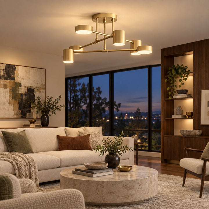 Modern Sputnik Flush Mount Ceiling Light Fixture with Metal Arms and Adjustable LED Bulbs 24 Inch