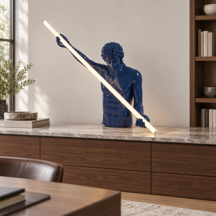 Modern Cobalt Blue Table Lamp with Linear LED Light and Adjustable Color Temperature