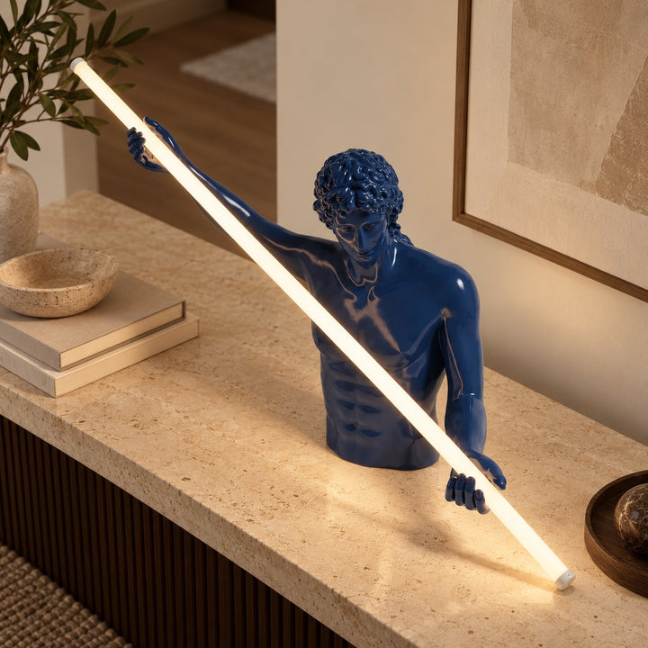 Modern Cobalt Blue Table Lamp with Linear LED Light and Adjustable Color Temperature
