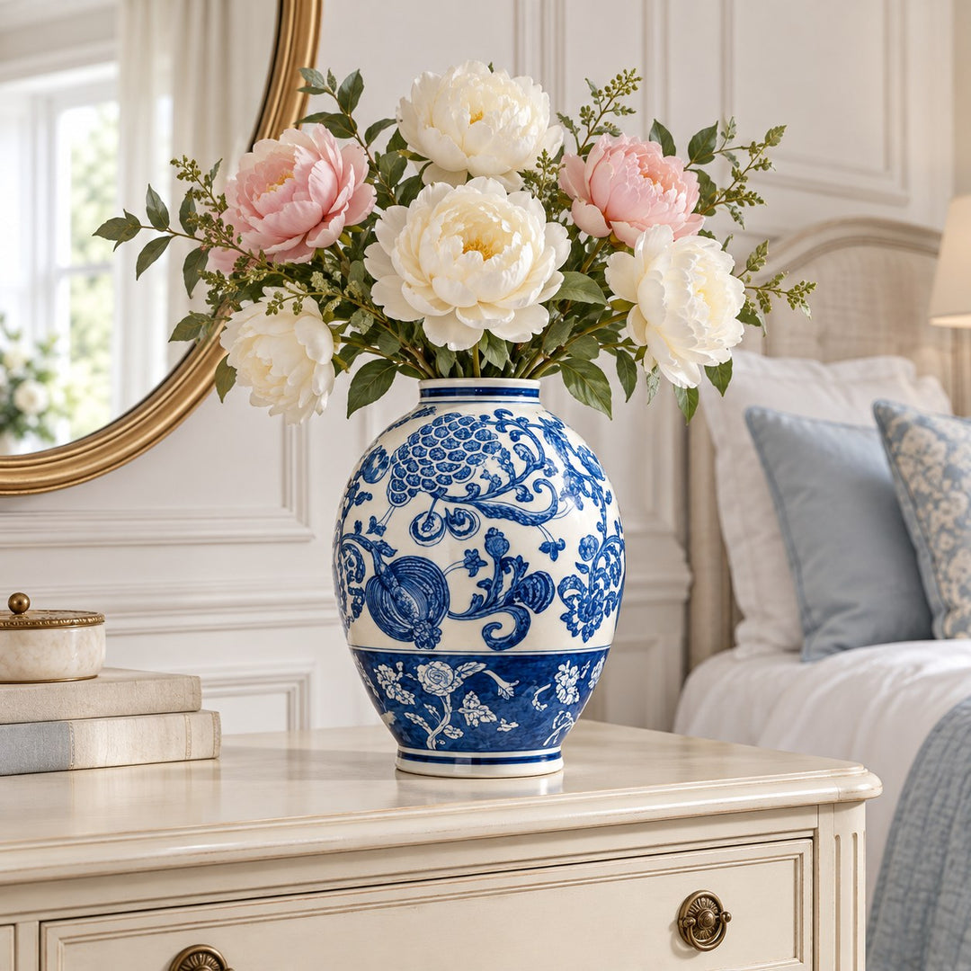 Modern Ginger Jar Porcelain Vase Hand-Decorated Blue and White Floral Design 27.5cm