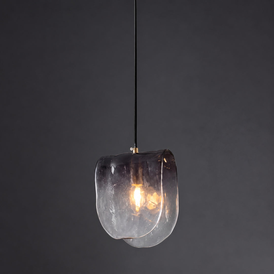 Modern Sculptural Glass Pendant Light with Natural Brass Finish