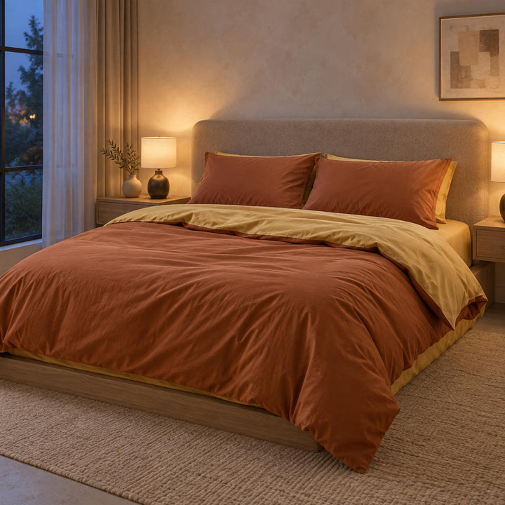 Reversible Bedding Set Cotton Jersey Knit Duvet Cover and Sheet Soft Breathable Lightweight