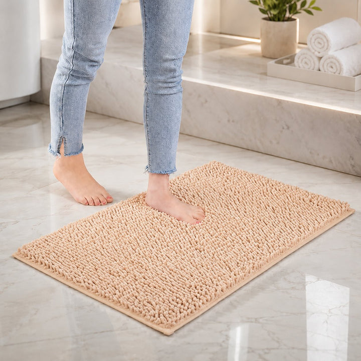 Modern Chenille Bath Mat Non-Slip Backing Memory Foam Padding Ultra-Absorbent Bathroom Mat