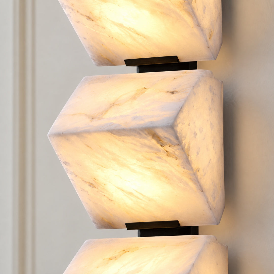 Modern Wall Light Wall Mounted Alabaster Design with Dark Metal Body for Elegant Staircase Lighting