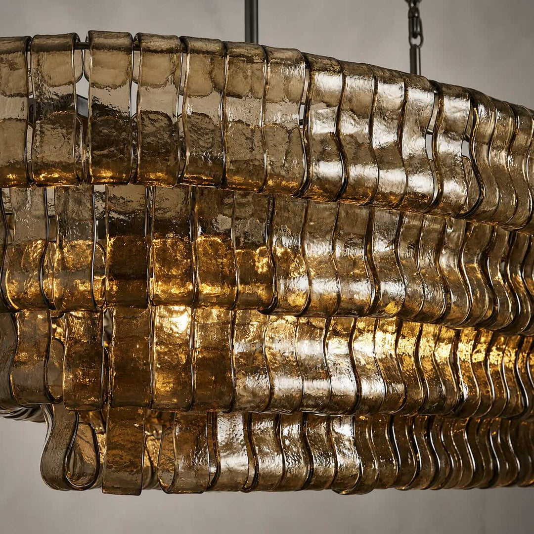 Modern Oval Chandelier Light Adjustable Hanging Steel Glass Fixture with 5 or 12 Bulb Options