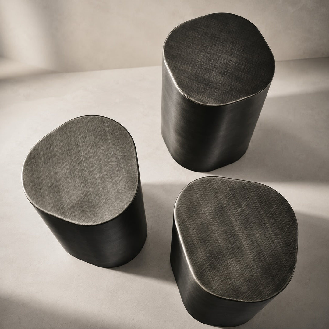 Contemporary Small Side Table with Irregular Top and Hand-Brushed Steel Finish for Versatile Spaces