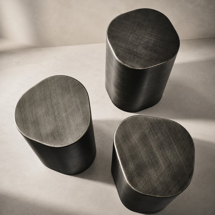 Contemporary Small Side Table with Irregular Top and Hand-Brushed Steel Finish for Versatile Spaces