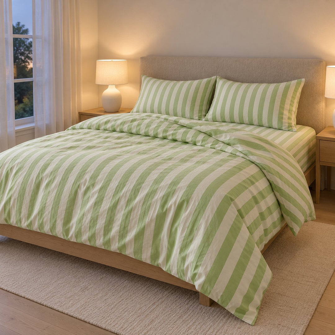 Modern Striped Bedding Set Cotton-Polyester Blend Duvet Cover Flat Sheet Pillow Case