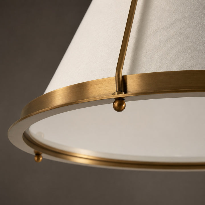 Modern Brass Pendant Light Hanging Linen Fabric Shade Chain Fixture for Kitchen Island Dining Room