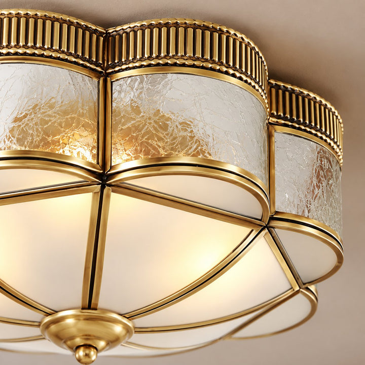 Modern Brass Flush Mount Ceiling Light with Frosted Glass Shade LED Compatible for Indoor Use