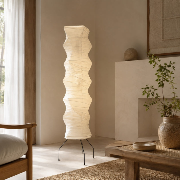 Modern Black Floor Lamp with Adjustable Design and Washi Paper Shade for LED Bulbs