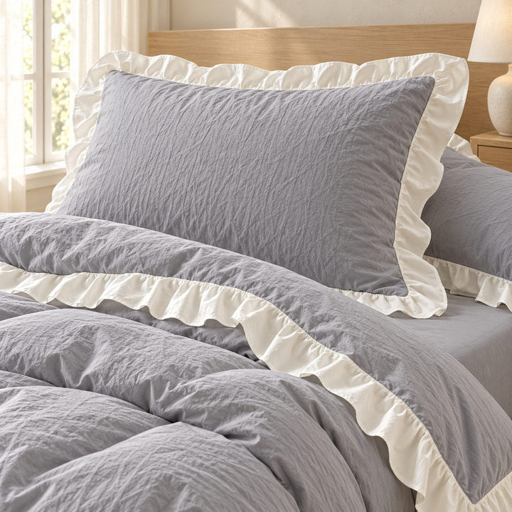 Modern Crumpled Ruffle Bedding Set Duvet Cover and Flat Sheet Polyester Soft Texture
