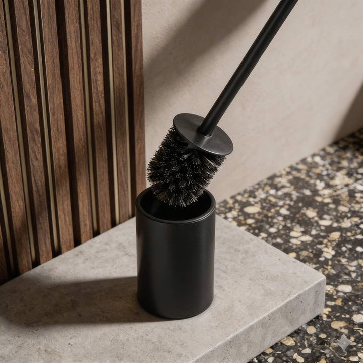 Modern Standing Toilet Brush Set with Stainless Steel Holder for Compact Storage and Efficient Cleaning