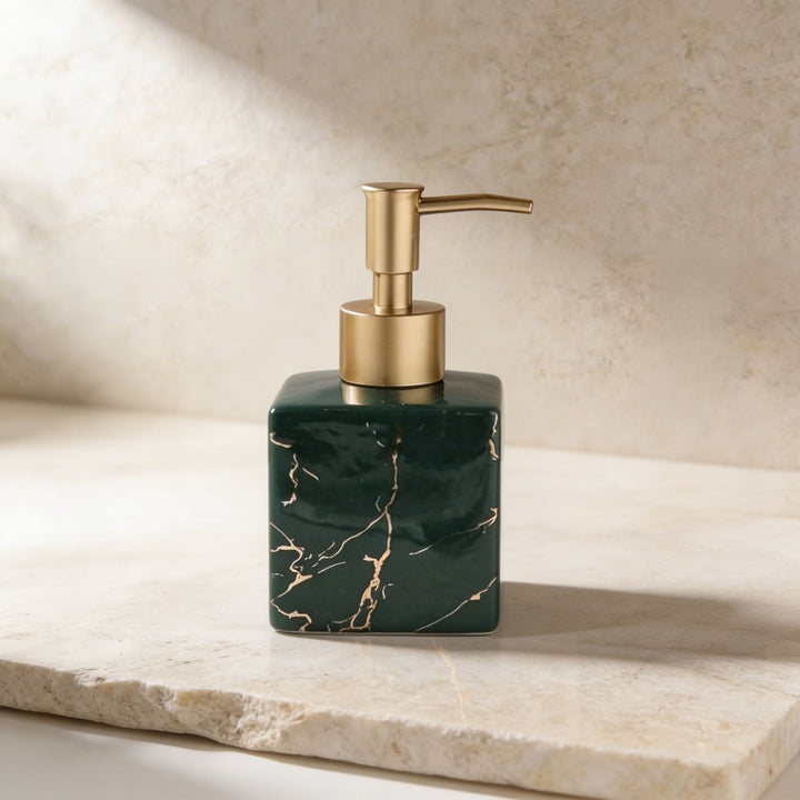 Modern Ceramic Hand Soap Dispenser with Matte Gold Pump for Liquid Soap and Lotion in Bathroom or Kitchen