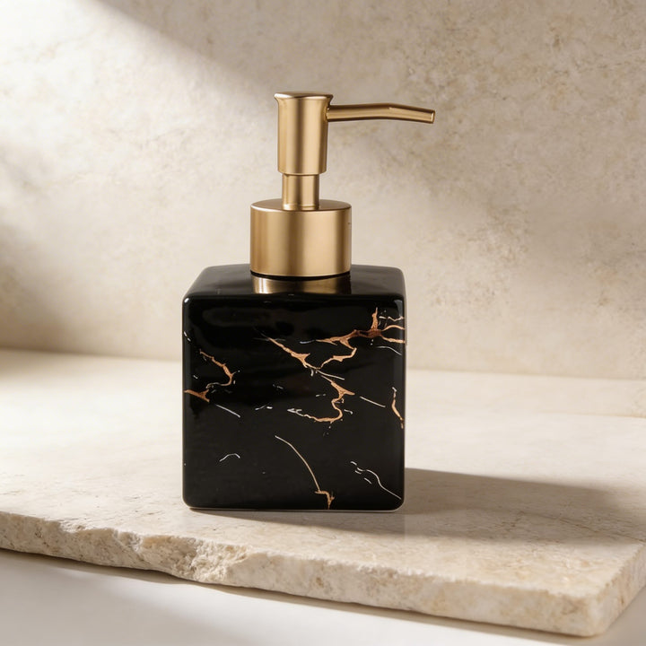 Modern Ceramic Hand Soap Dispenser with Matte Gold Pump for Liquid Soap and Lotion in Bathroom or Kitchen