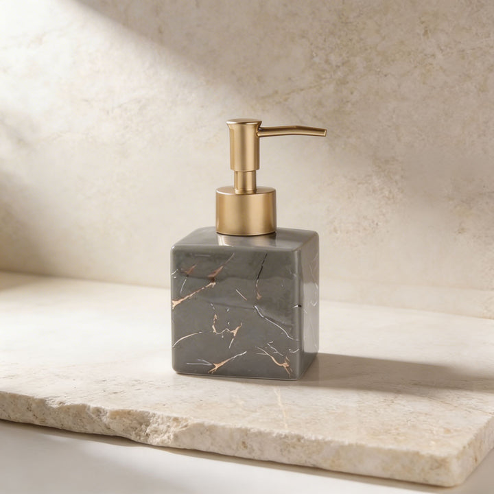 Modern Ceramic Hand Soap Dispenser with Matte Gold Pump for Liquid Soap and Lotion in Bathroom or Kitchen
