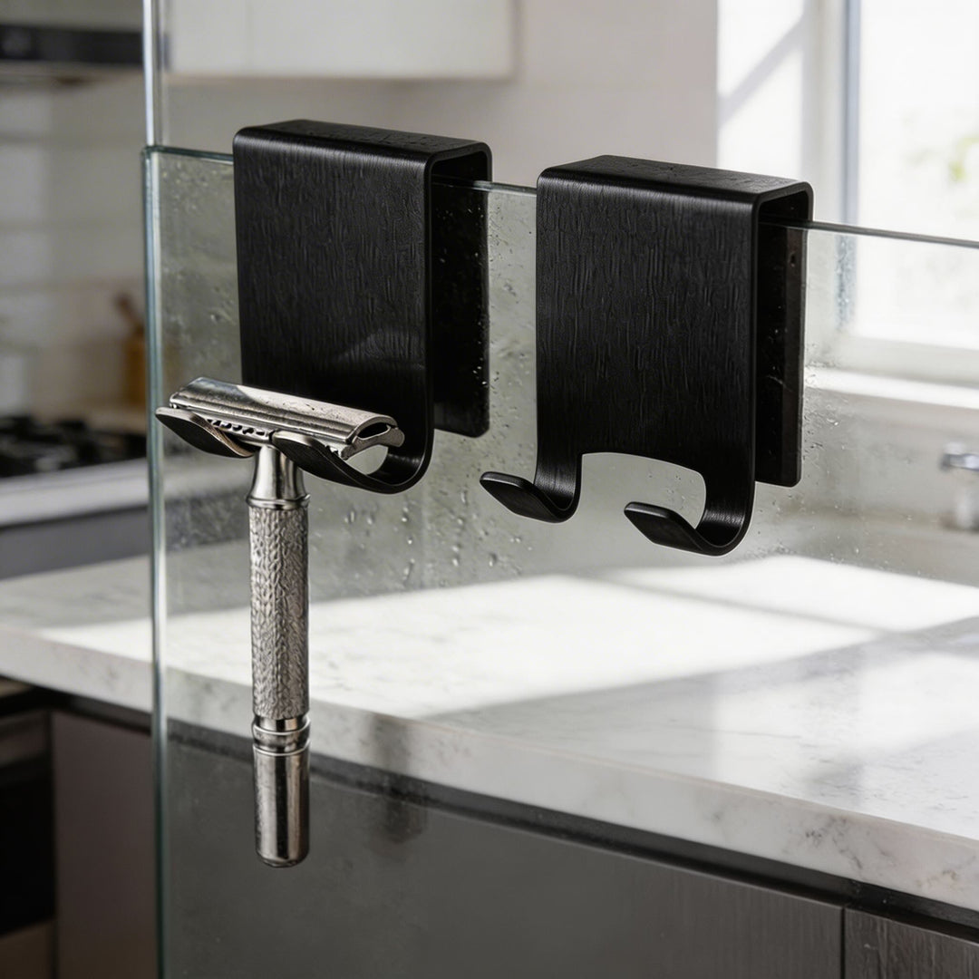 Sleek Stainless Steel Shower Door Hooks for Frameless Glass Doors with Moisture Resistance and Space-Saving Design