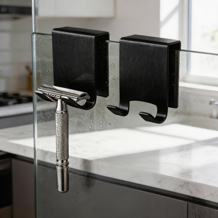Sleek Stainless Steel Shower Door Hooks for Frameless Glass Doors with Moisture Resistance and Space-Saving Design