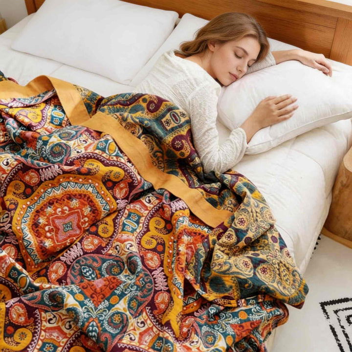 Cooling Blanket Reversible Design 100% Cotton Breathable Moisture-Wicking for Comfortable Sleep