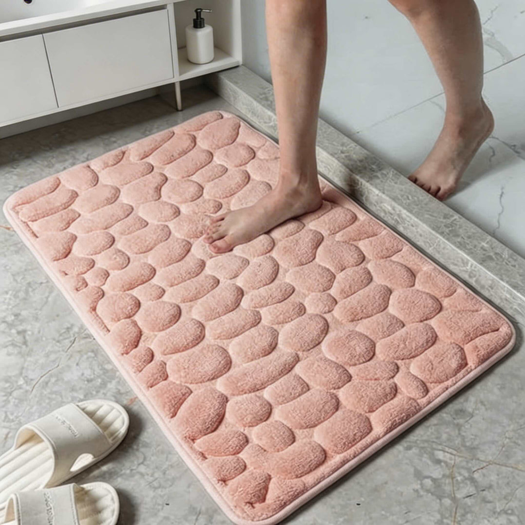 Non-Slip Cobblestone Embossed Bath Mat Coral Material Quick Drying Water Absorbent for Bathroom and Kitchen Use