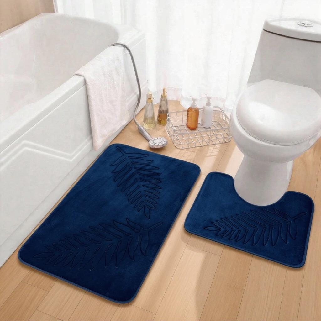 Non-Slip Bath Mat Set with Plush Memory Foam and Quick-Drying Backing for Bathroom Safety and Comfort
