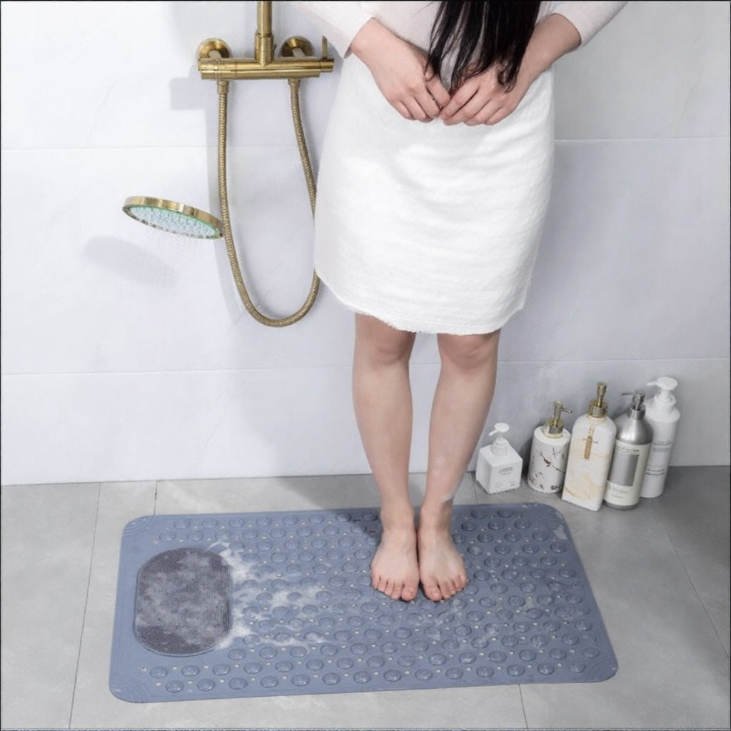 Non Slip Shower Mat with Foot Scrubber and Suction Cups for Safety and Hygiene in Durable Rubber