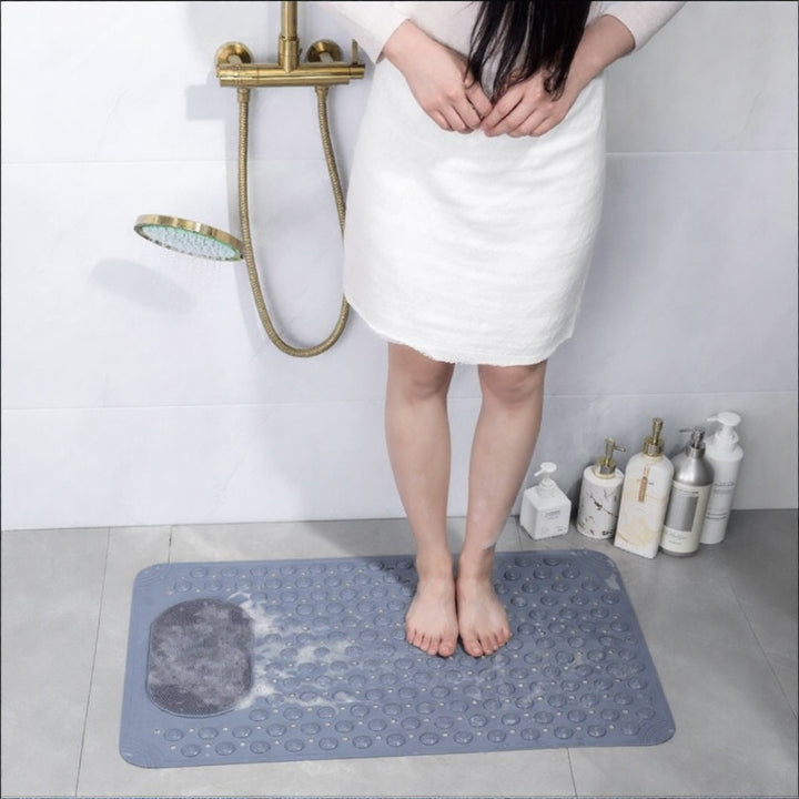 Non Slip Shower Mat with Foot Scrubber and Suction Cups for Safety and Hygiene in Durable Rubber