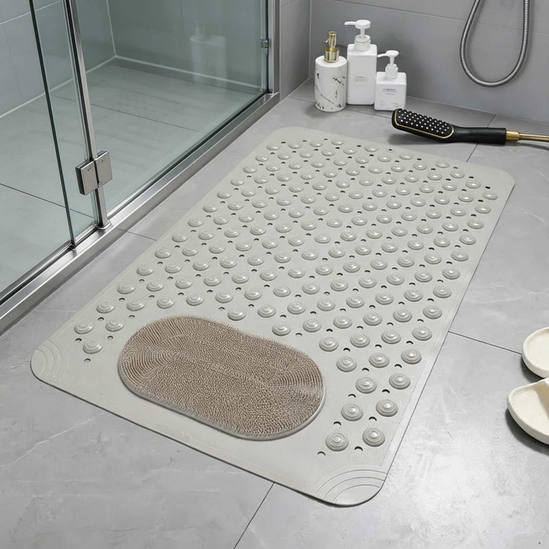Non Slip Shower Mat with Foot Scrubber and Suction Cups for Safety and Hygiene in Durable Rubber