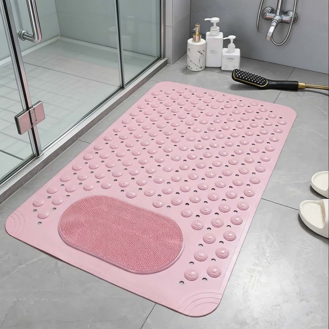 Non Slip Shower Mat with Foot Scrubber and Suction Cups for Safety and Hygiene in Durable Rubber