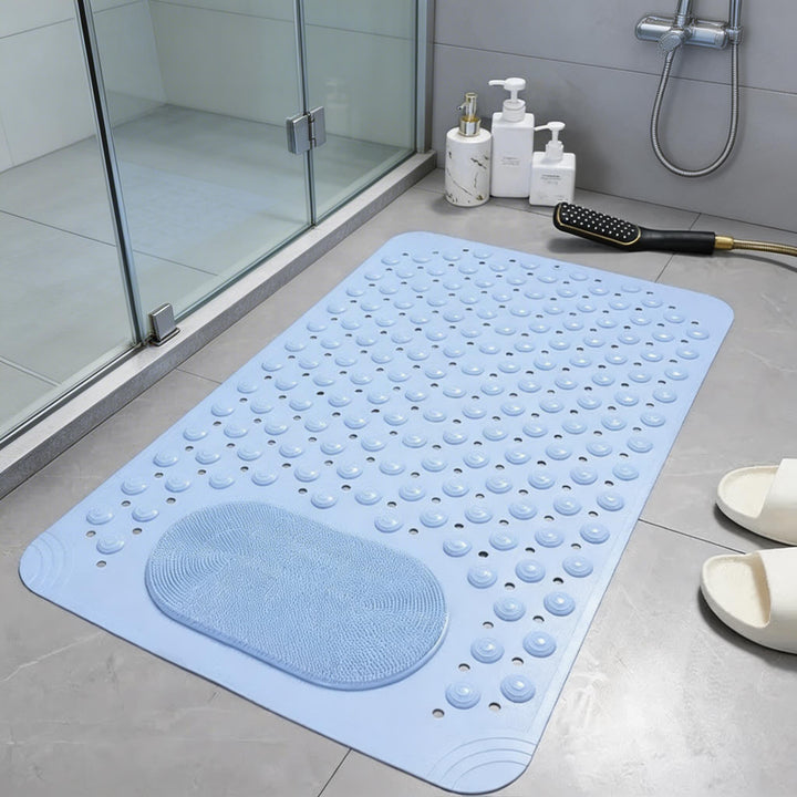 Non Slip Shower Mat with Foot Scrubber and Suction Cups for Safety and Hygiene in Durable Rubber