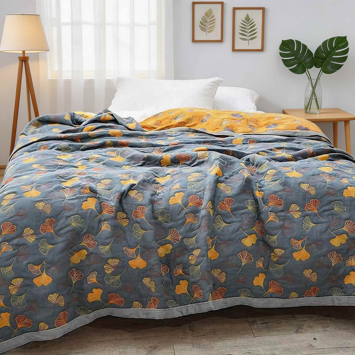 Ginkgo Leaf Throw Blanket Reversible Soft Fleece Fabric Cozy Design for Home Decor and Outdoor Use