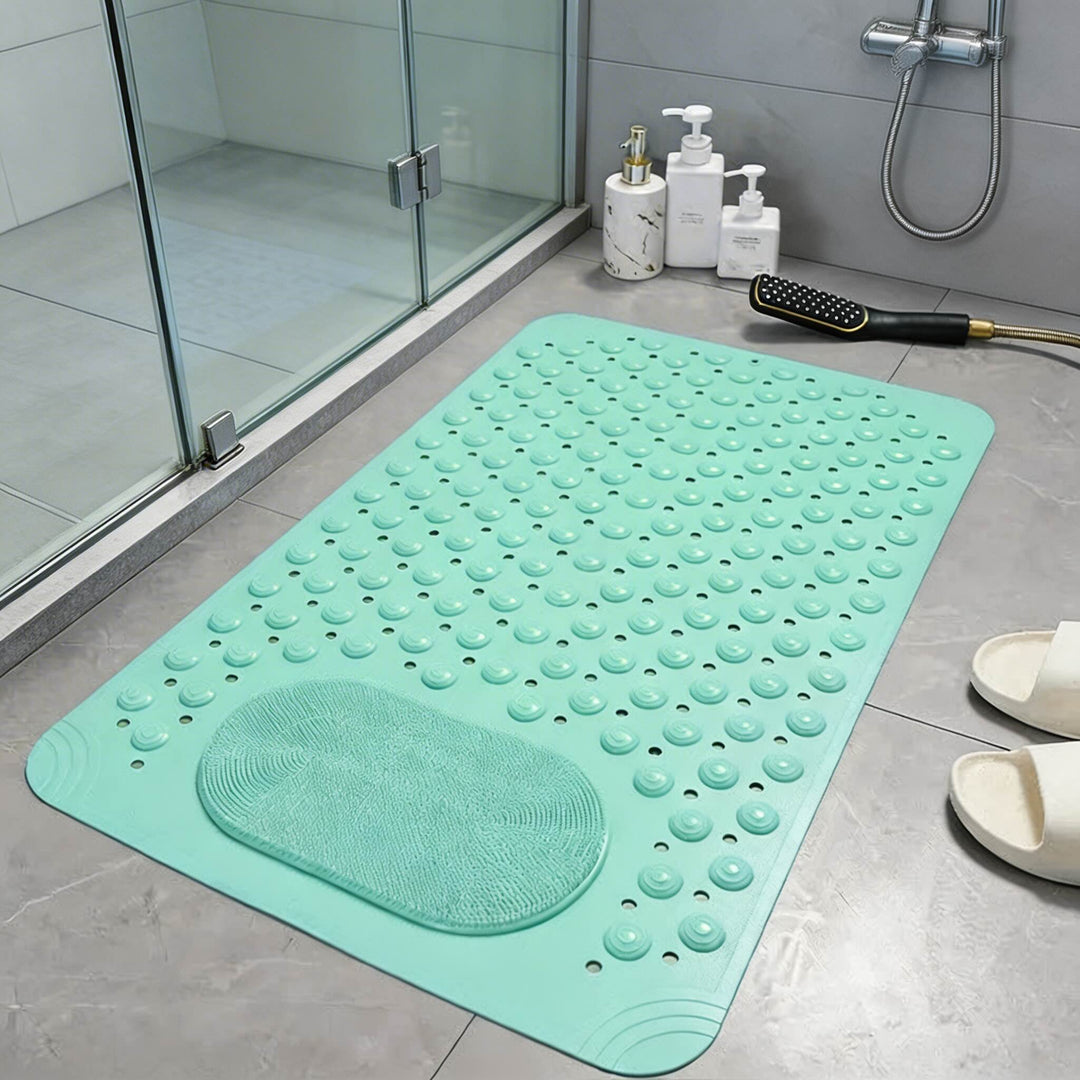 Non Slip Shower Mat with Foot Scrubber and Suction Cups for Safety and Hygiene in Durable Rubber