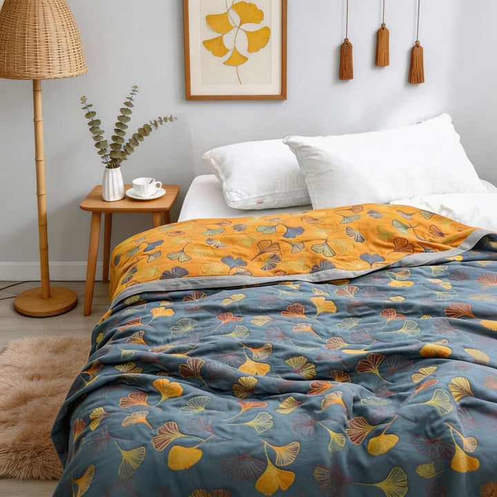 Ginkgo Leaf Throw Blanket Reversible Soft Fleece Fabric Cozy Design for Home Decor and Outdoor Use