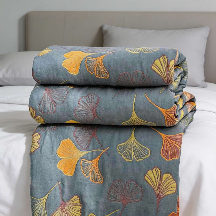 Ginkgo Leaf Throw Blanket Reversible Soft Fleece Fabric Cozy Design for Home Decor and Outdoor Use
