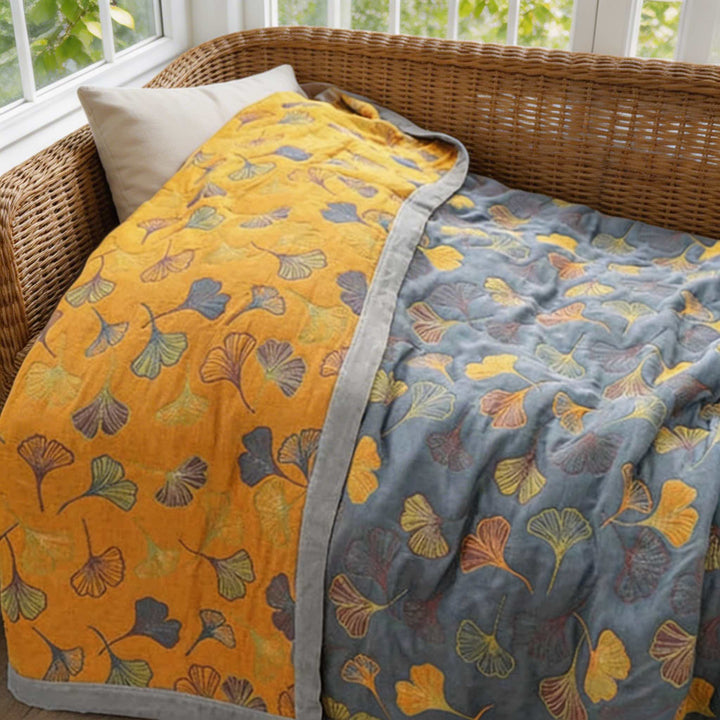 Ginkgo Leaf Throw Blanket Reversible Soft Fleece Fabric Cozy Design for Home Decor and Outdoor Use