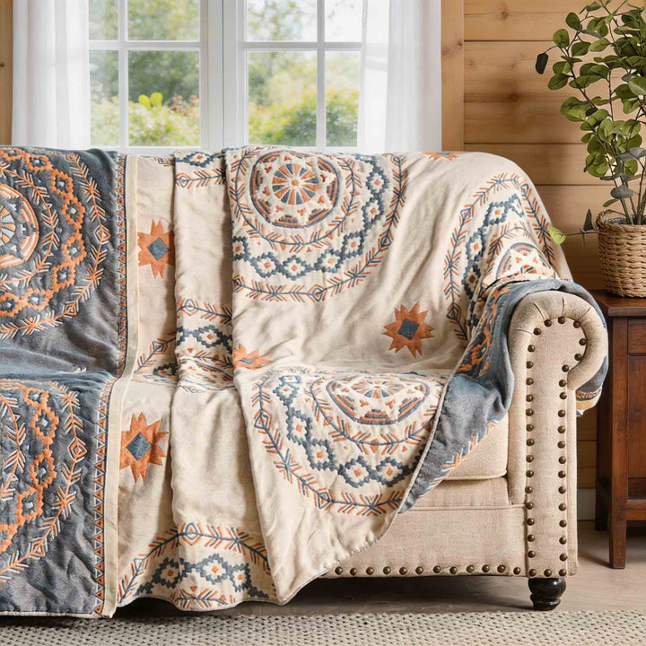 Bohemian Cotton Throw Blanket with Mandala Pattern Soft Breathable Multi-Purpose Home Decor