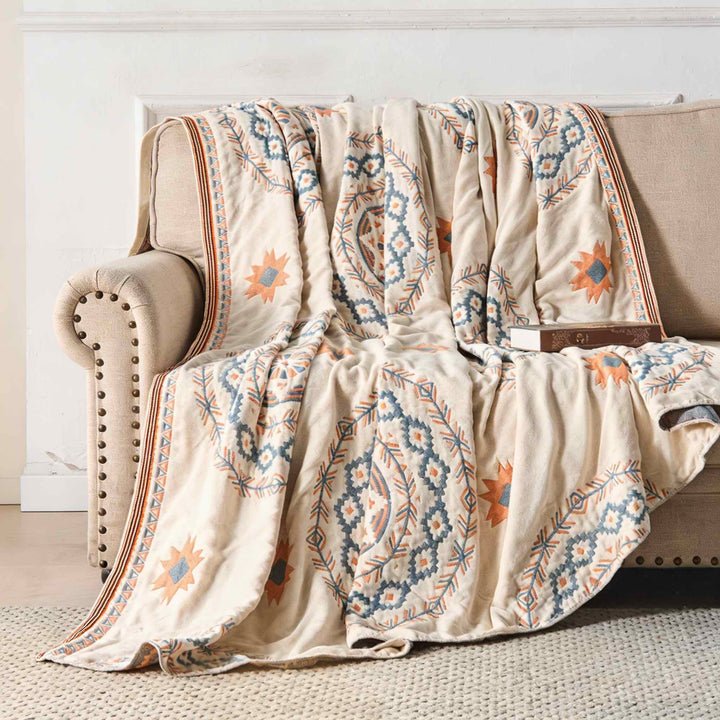 Bohemian Cotton Throw Blanket with Mandala Pattern Soft Breathable Multi-Purpose Home Decor