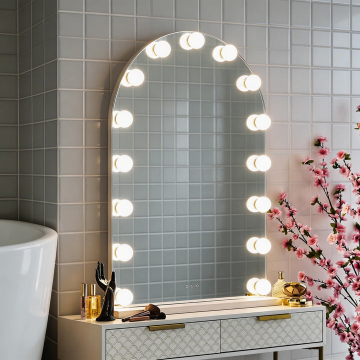 Arched Hollywood vanity mirror LED light makeup mirror wall mounted illuminated beauty mirror with bulbs
