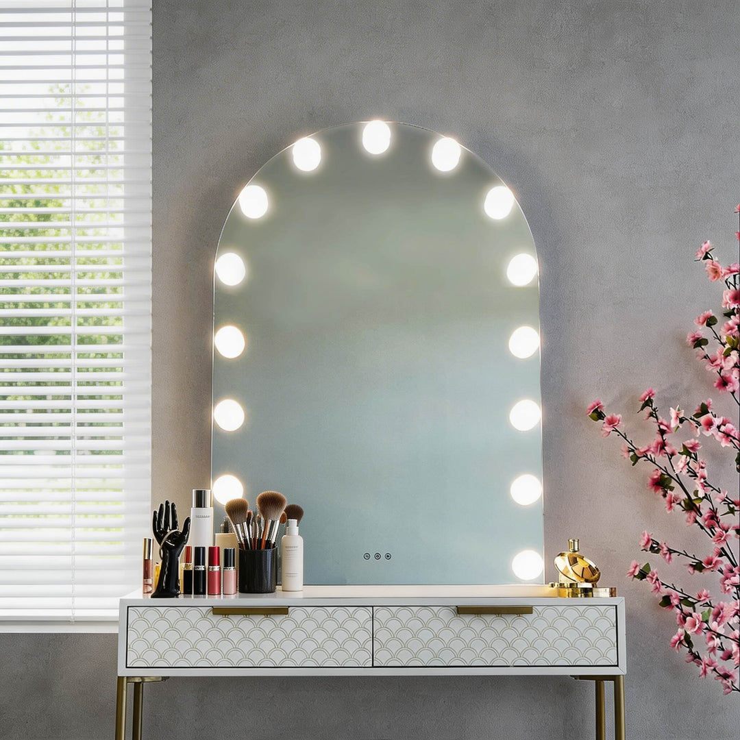 Arched Hollywood vanity mirror LED light makeup mirror dressing table illuminated beauty mirror
