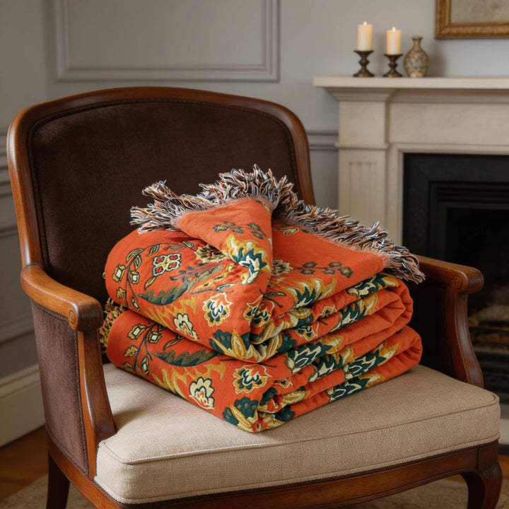 Vintage Floral Pattern Throw Blanket Reversible Lightweight 100% Cotton Soft Machine Washable