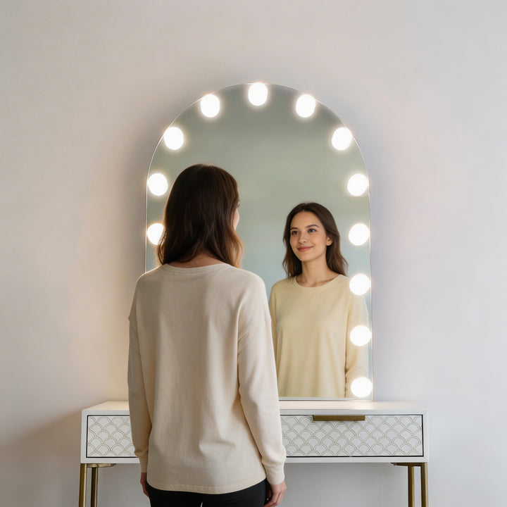 Arched Hollywood vanity mirror LED light makeup mirror dressing table illuminated beauty mirror