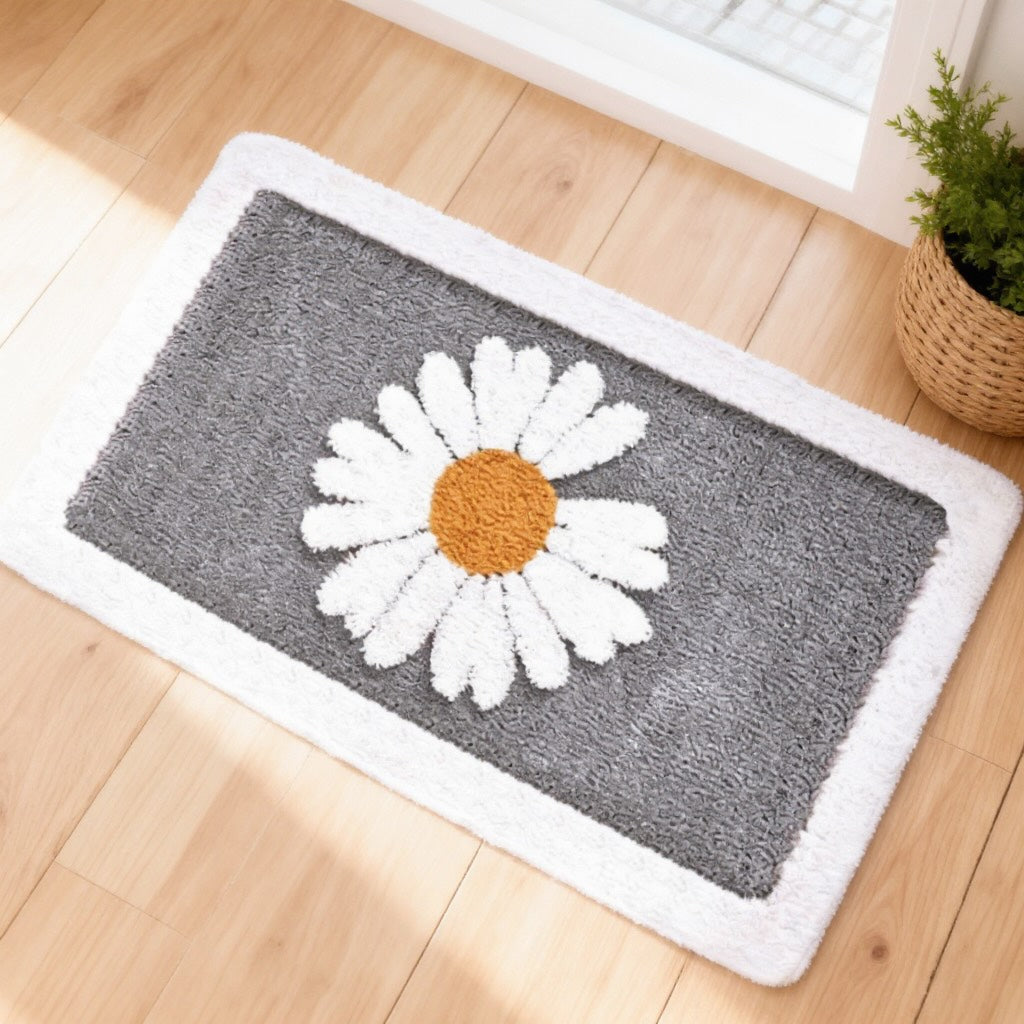 Contemporary Floral Bath Mat Plush Microfiber Non-Slip Rubber Backing Machine Washable for Bathroom and Shower