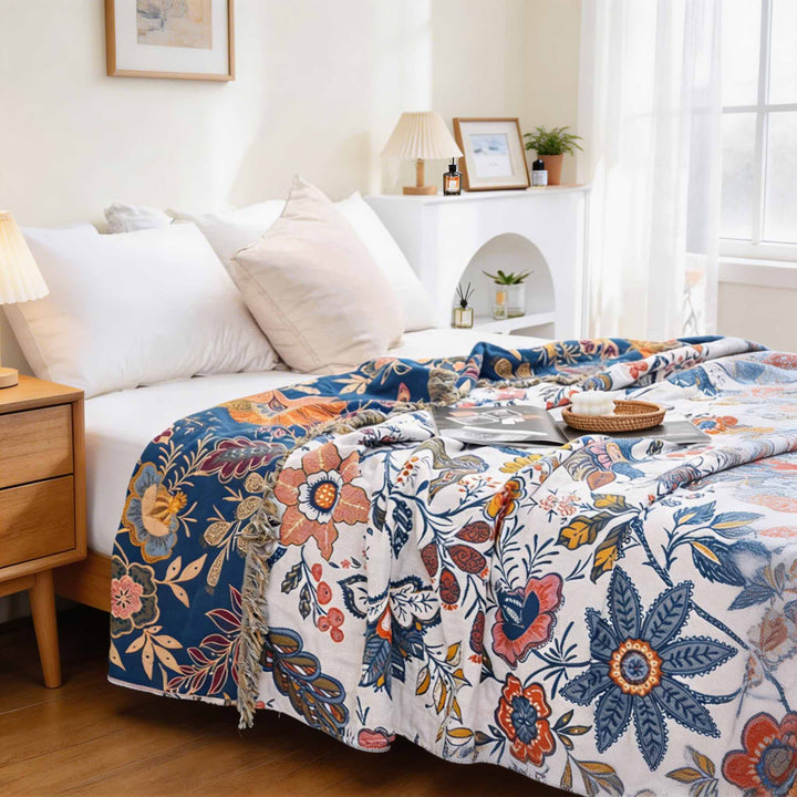 Contemporary Floral Throw Blanket Reversible Cotton Lightweight Decorative Accent Machine Washable