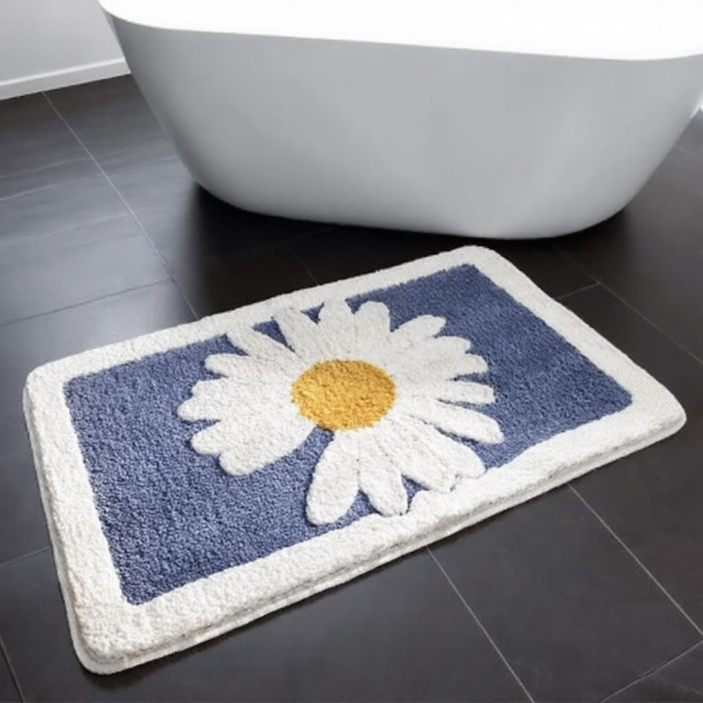 Contemporary Floral Bath Mat Plush Microfiber Non-Slip Rubber Backing Machine Washable for Bathroom and Shower