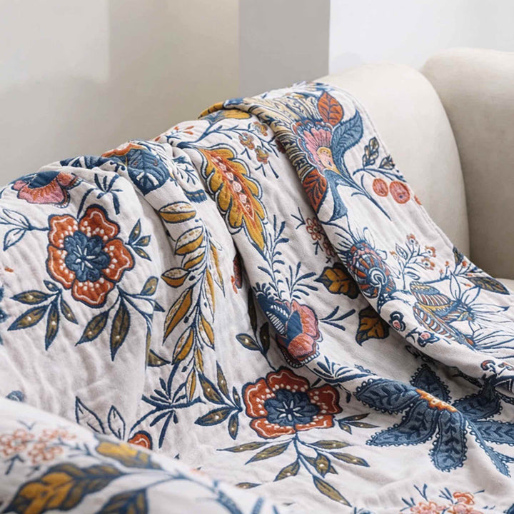 Contemporary Floral Throw Blanket Reversible Cotton Lightweight Decorative Accent Machine Washable