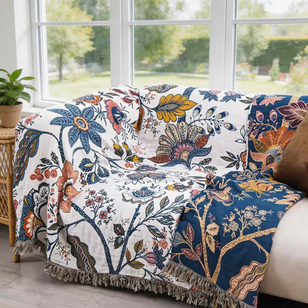 Contemporary Floral Throw Blanket Reversible Cotton Lightweight Decorative Accent Machine Washable