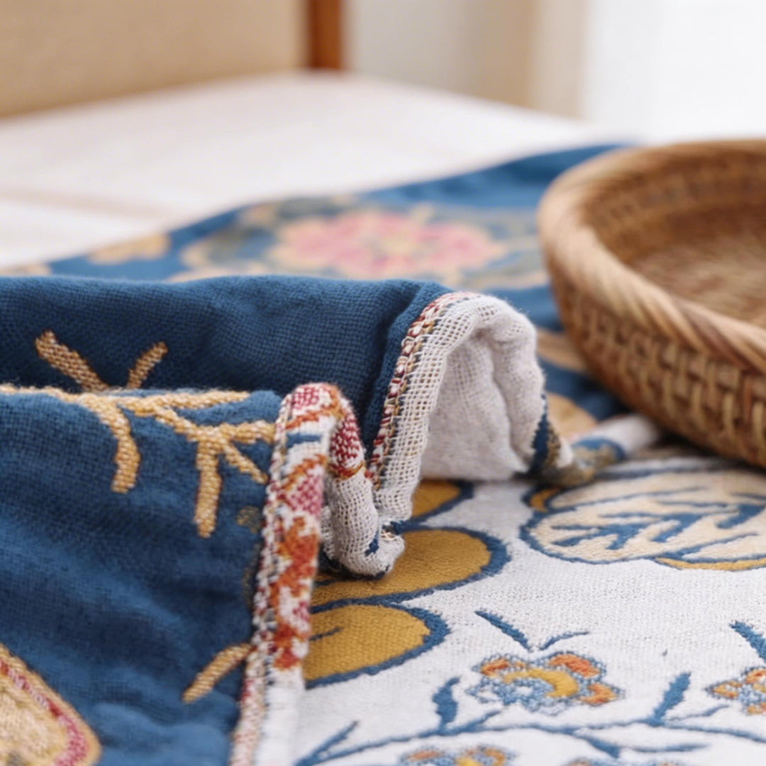 Contemporary Floral Throw Blanket Reversible Cotton Lightweight Decorative Accent Machine Washable