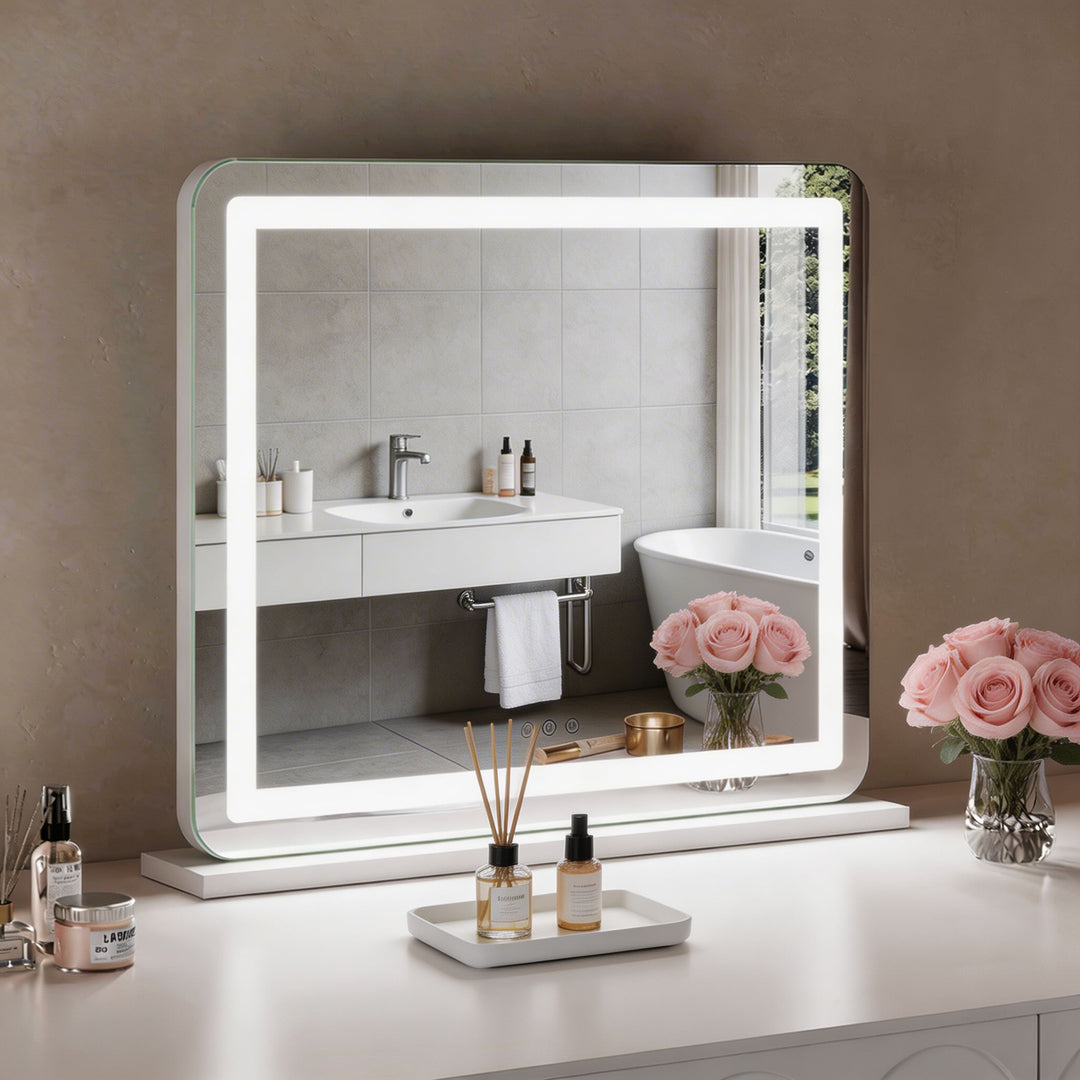 Rectangular LED vanity mirror with backlit frame modern bathroom mirror illuminated makeup mirror with touch control
