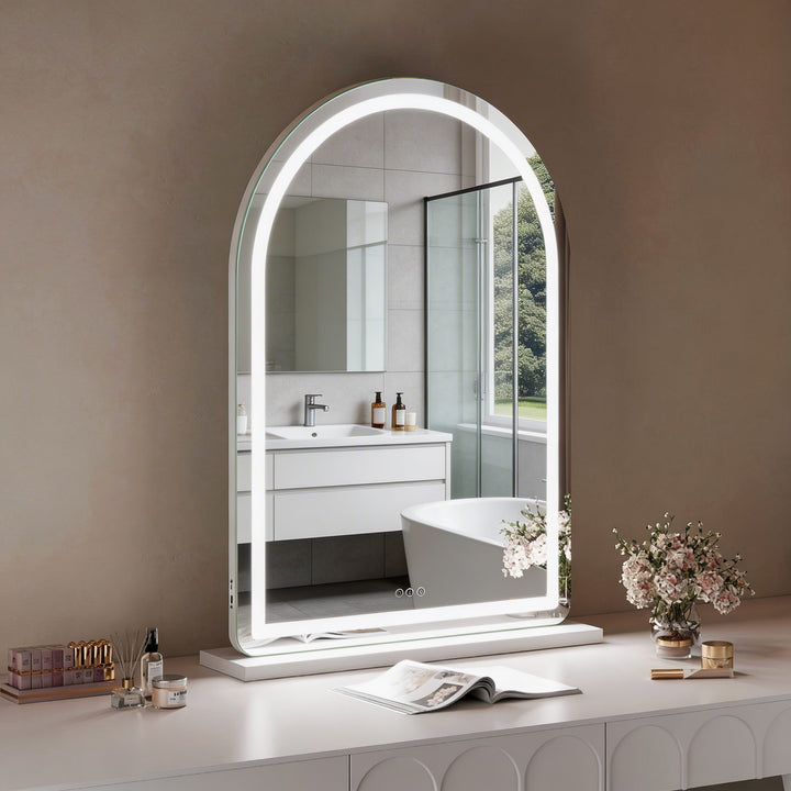 LED arched bathroom mirror with built in light modern backlit vanity mirror frameless illuminated wall mirror