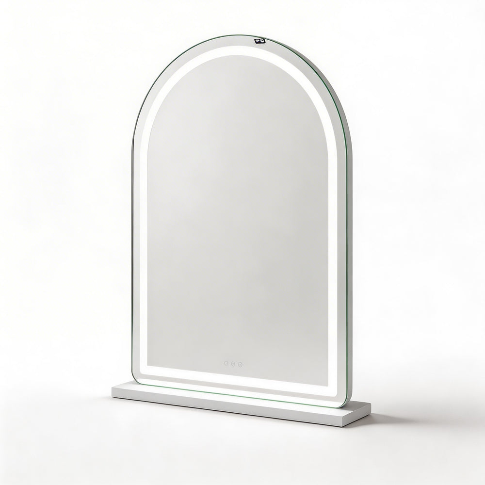 Arched LED vanity mirror with frameless glass design modern light up bathroom mirror with touch controls
